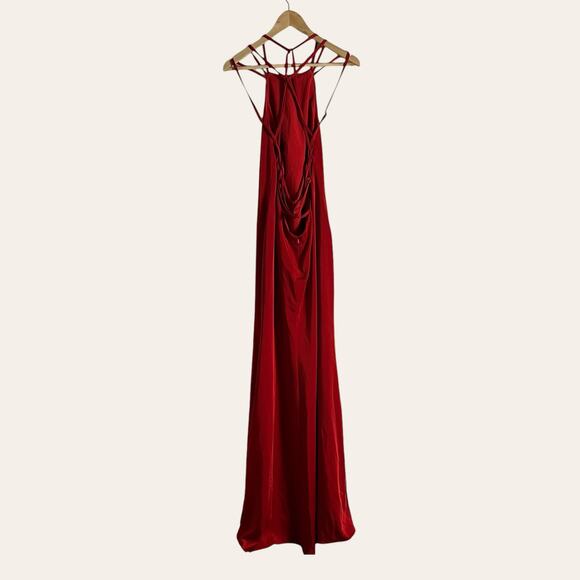 La Femme Red Strappy High Neck Slit Formal Gown Size 6 - Picture 6 of 7